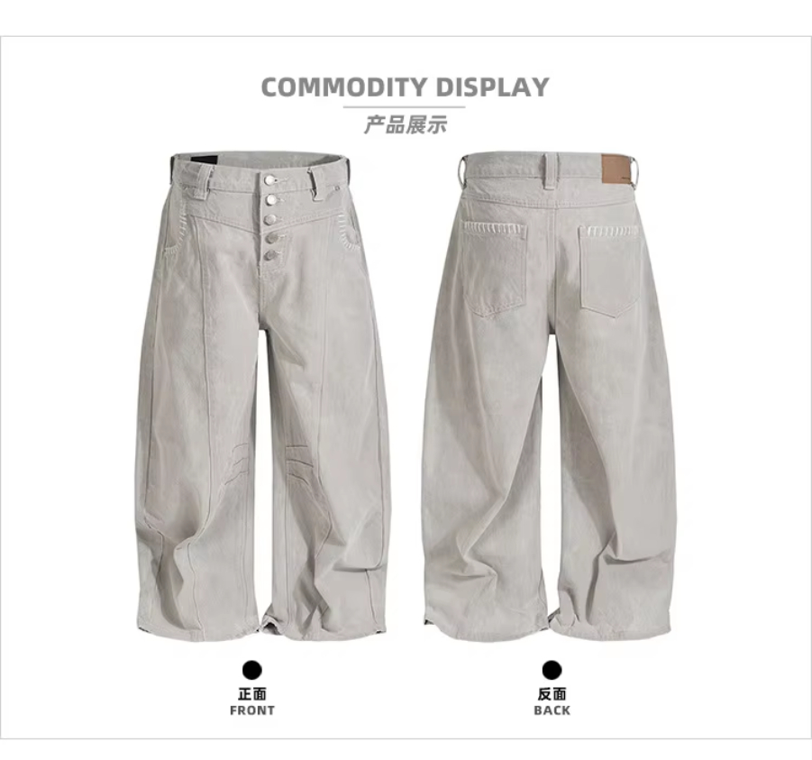 MIJKO Unisex Snap-Front Pant Washed Gray Casual Work Pants for Men And Women Comfortable Silhouette Design Z043#