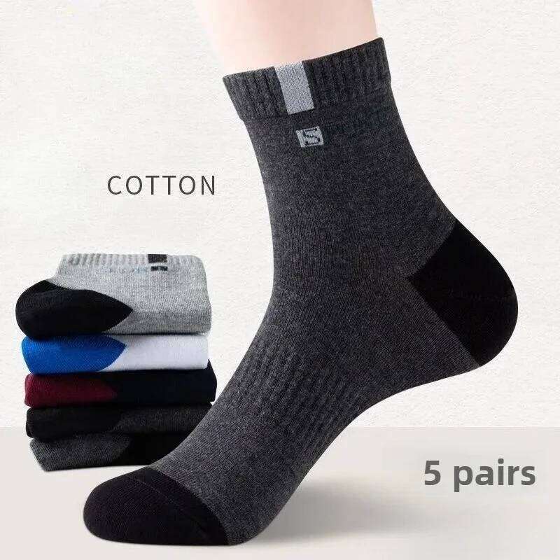 5 Pairs Size 37-43 Bamboo Fiber Autumn Winter Men Cotton Sports Sock Breathable Deodorant Business Socks Z260314