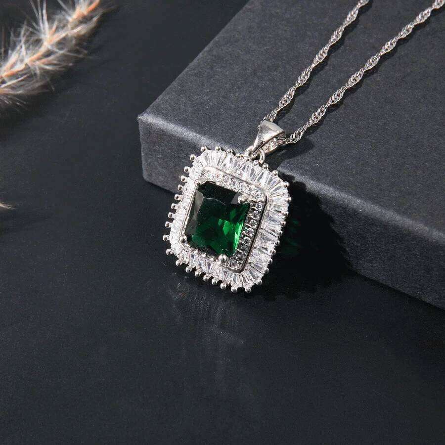 Sparkling For Women Square Cubic Zirconia Jewelry With Ring, Earrings, Pendant, Necklace Set, Bridal Bridesmaid Wedding Gif Z260313