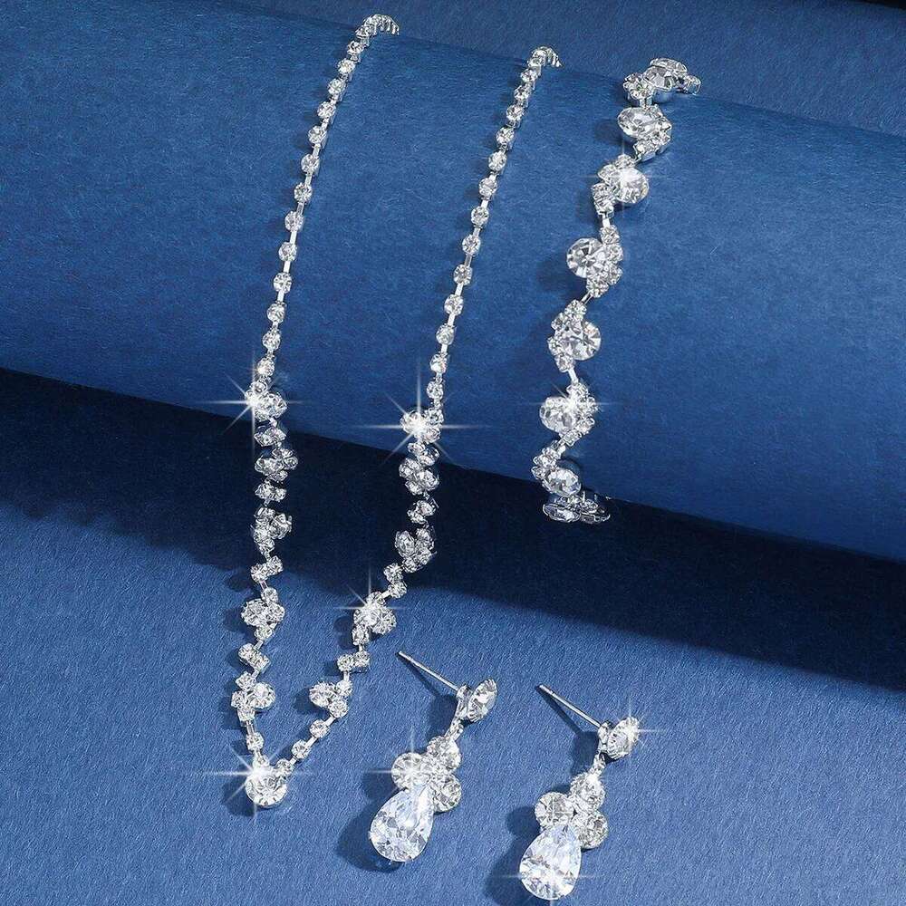 Trending Sparkle Crystal Jewelry Set 3pcs Necklace Bracelet Earrings Choker for Women Party Wedding Daily Wear Z260313