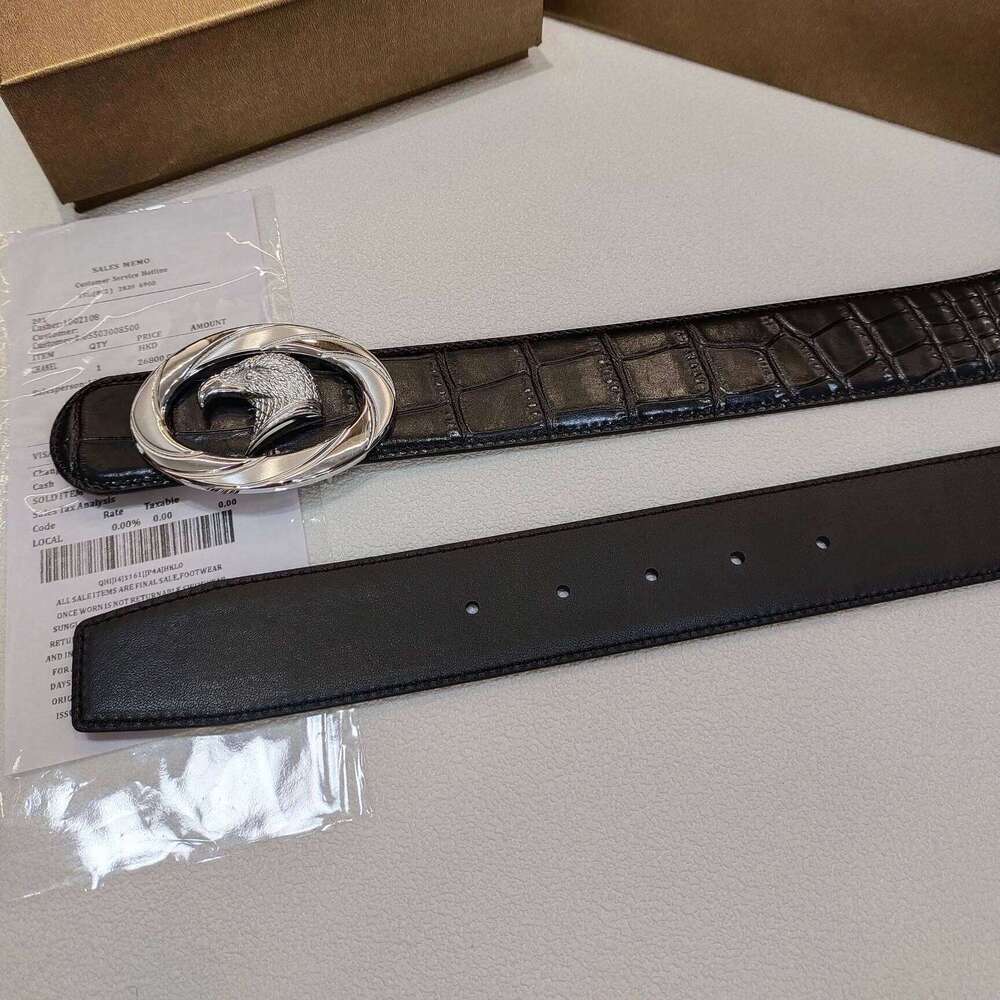 Holiday Gifts Luxury Brand Men's Belt 3.8cm Handmade Crocodile-embossed Top-grain Cowhide Exquisite Head Steel Buckle Z260226