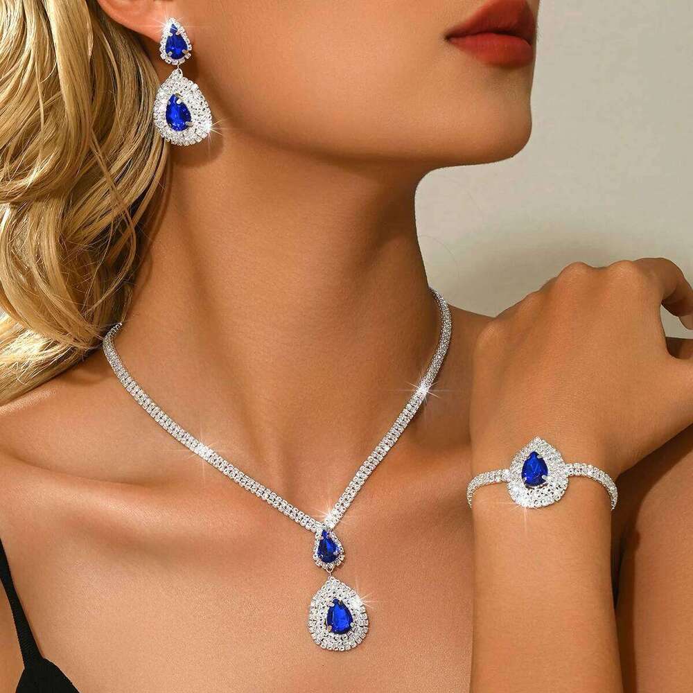 Environmentally friendly, high-quality, stylish new sparkling multi-color necklace, earring, and bracelet three piece set Z260313