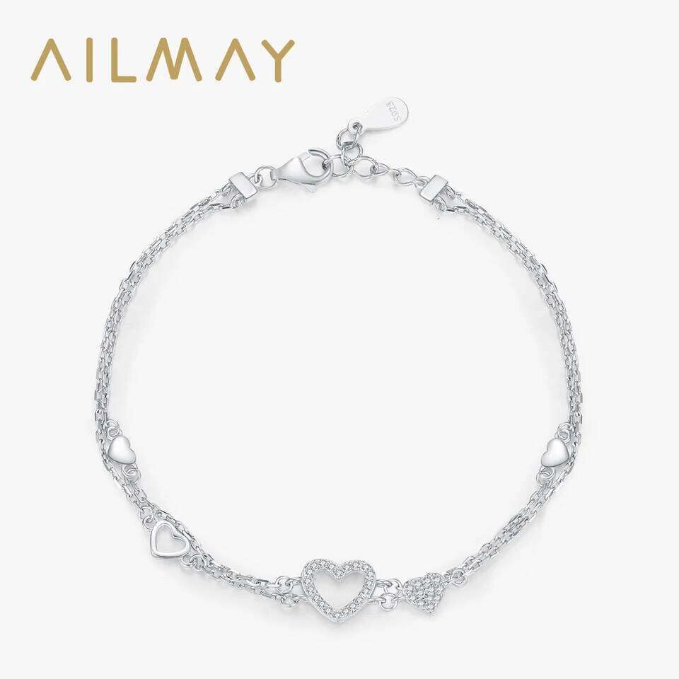 Ailmay 925 Sterling Romantic Heart Original Design Dazzling Clear CZ Bracelet For Women Silver Fine Jewelry Z260313