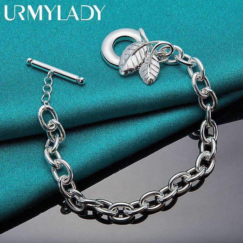 URMYLADY 925 Sterling Silver Double Leaf Pendant Bracelet For Women Wedding Party OT Chain Fashion Jewelry Z260313