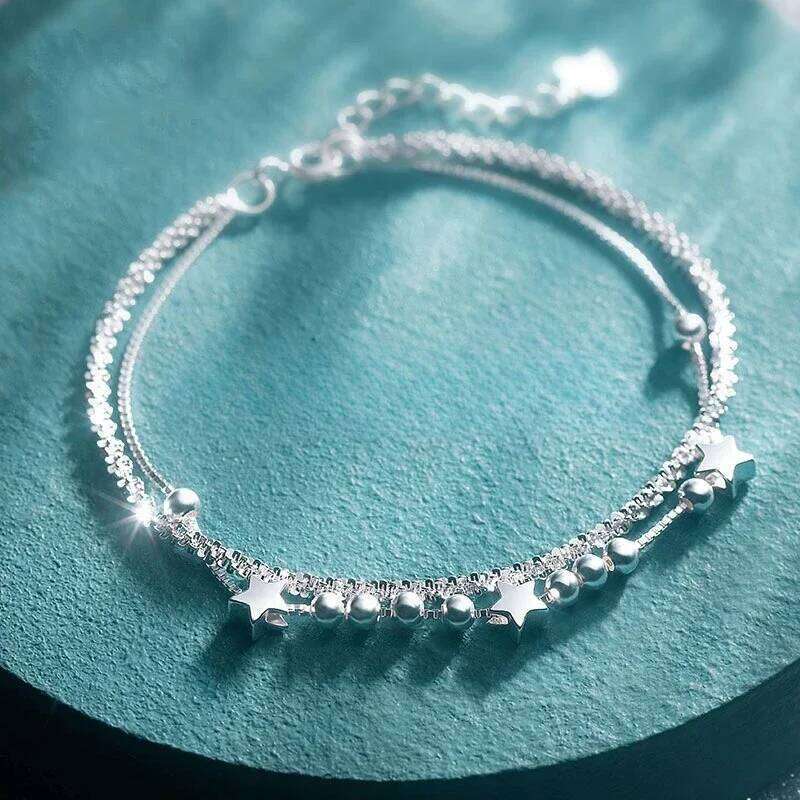 Fashion 925 Sterling Silver Star for Women Luxury Adjustable Sparkling Double Layered Stars Bead Bracelet Party Jewelry Z260313