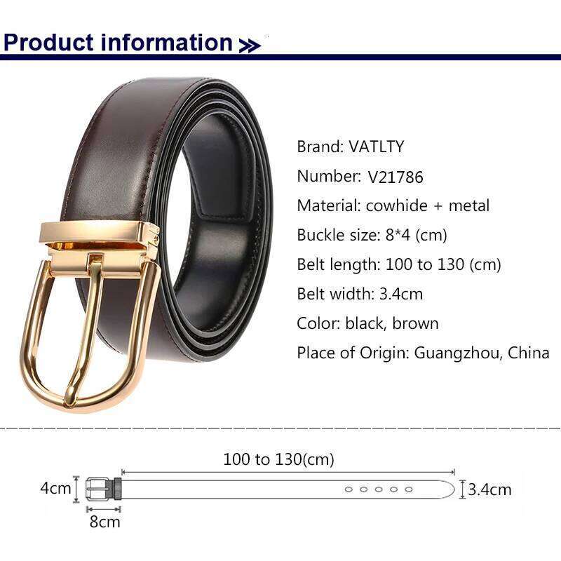VATLTY Official Authentic New Leather Belts for Men Gold Simple Metal Buckle Natural Cowhide Men's Casual Business Belt Z260226