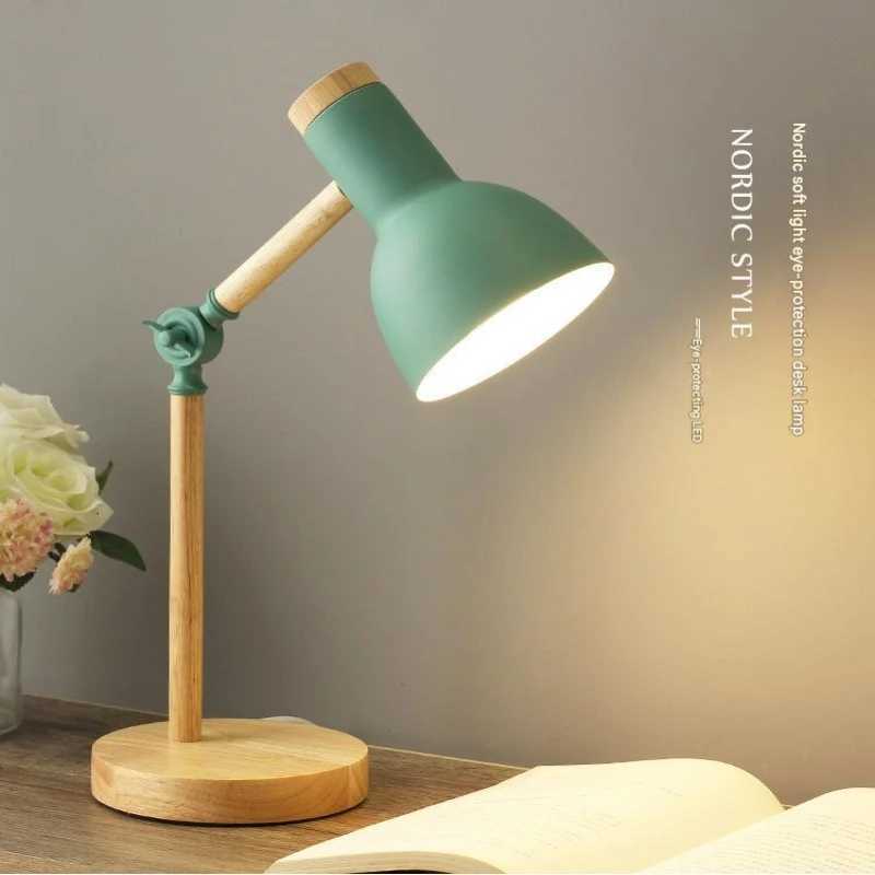 Nordic eye protection table lamp dormitory desk student dormitory simple bedroom bedside lamp macaron wood table lamp Y260314