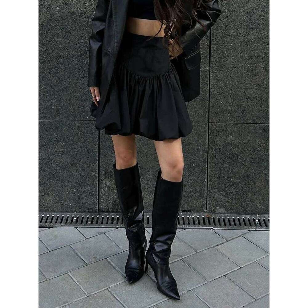 New Women Summer Bubble Casual Solid Color High Waist Mini Skirt for Beach Vacation Club Streetwear Aesthetic Clothes Z260314