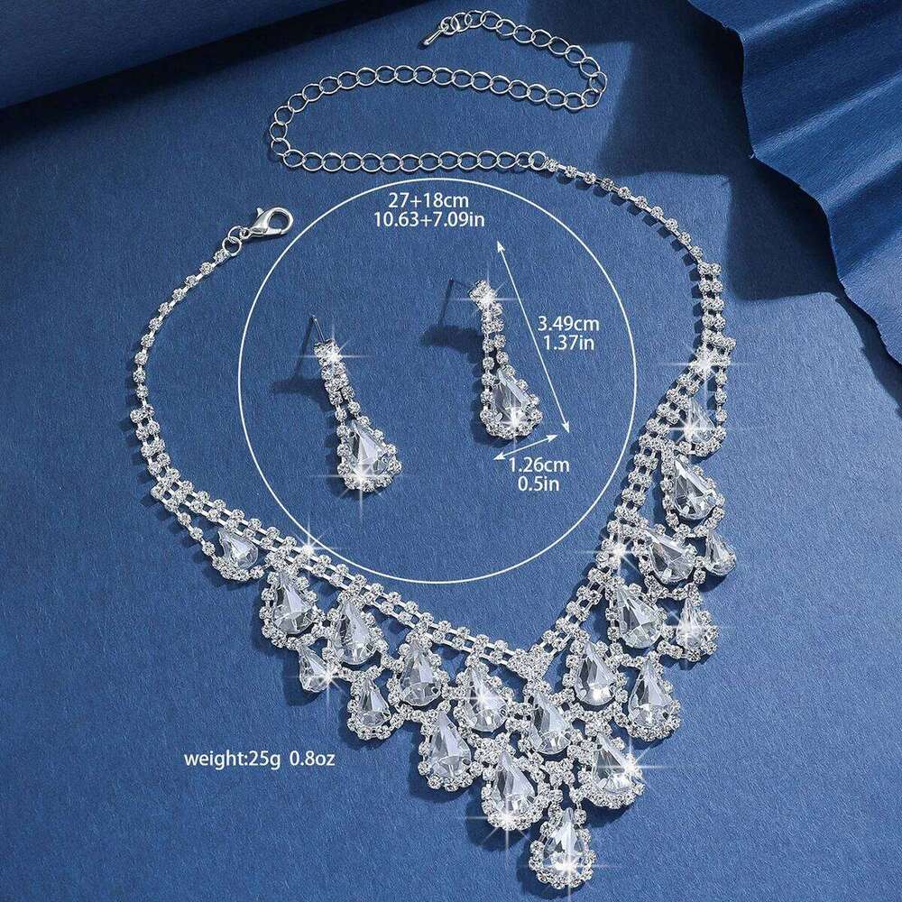 Ladies' fashionable water droplet design necklace earrings crown jewelry set wedding party holiday gift Z260313