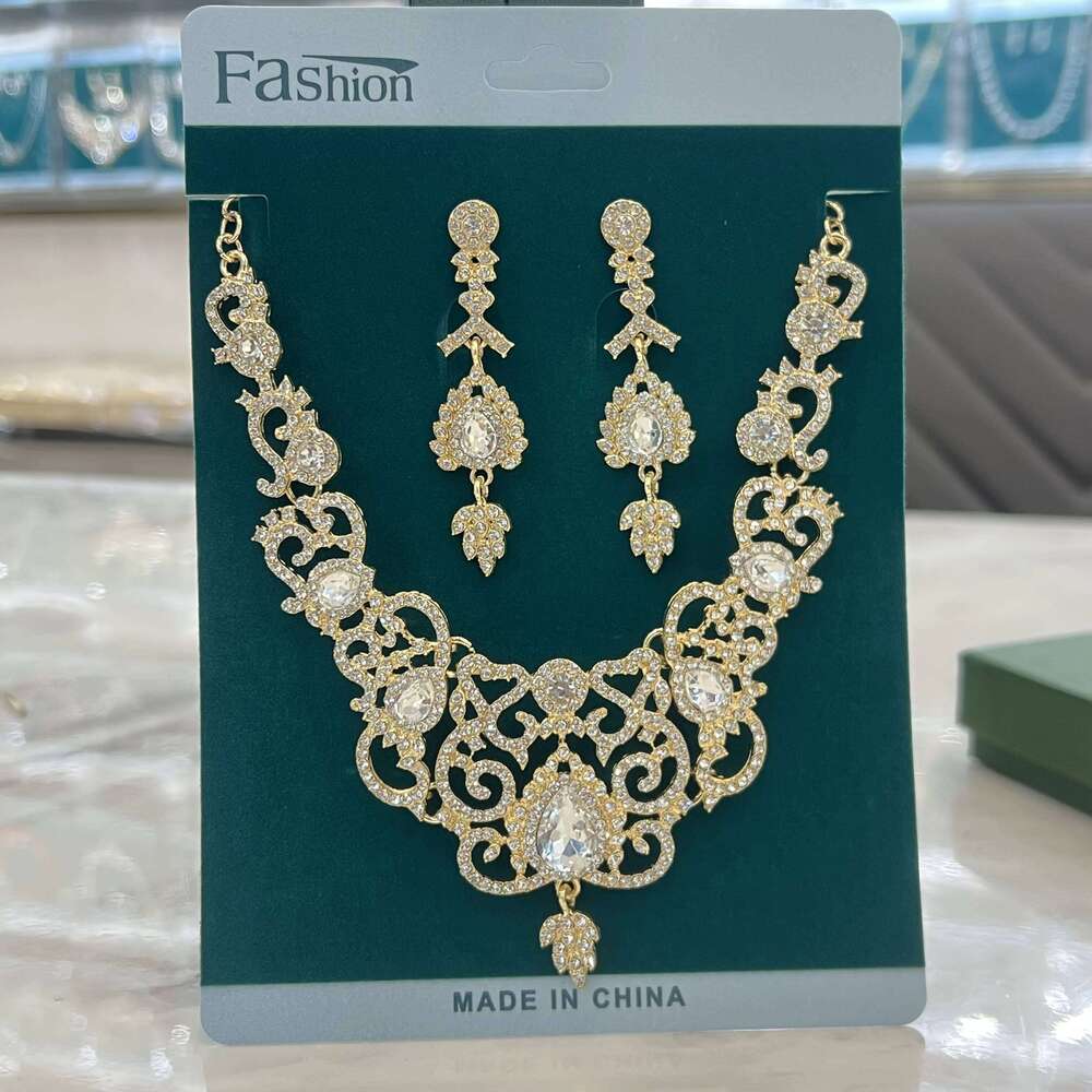 Cross border new set necklace, earrings, diamond inlaid jewelry, wedding dress, dinner dress accessories Z260313