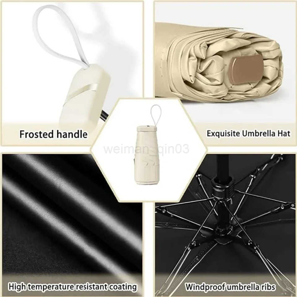 UPF 50 Portable Umbrella Mini Compact 5-Fold Sun Rain Umbrella for WomenPocket Umbrella with UV Protection for Travel Walking H260314