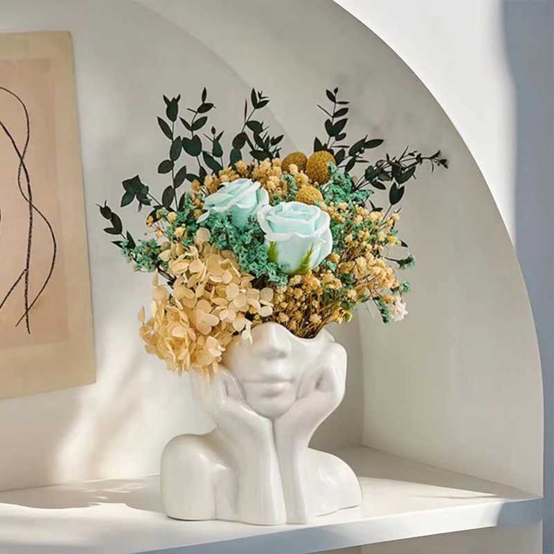 Ins Nordic Style Vinyl Vase Thinking Girl Shaping Art Flower Planter Handicrafts Ornament Personalized And Creative Decor Y260314