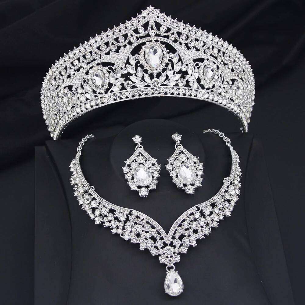 Princess Bride Crown Sets for Women Tiaras and Necklace Earrings Set Prom Bridal Wedding Birthday Jewelry Accessory Z260313