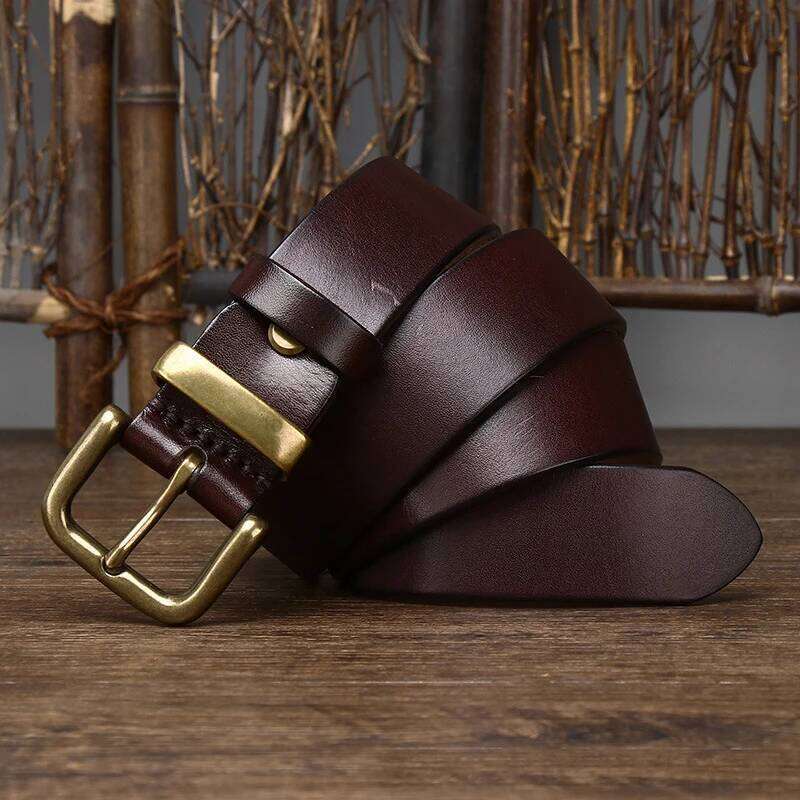 3.8CM Male Cowskin Genuine Leather Strap Pure First Layer Cowhide Retro Pin Copper Buckle Men Belt For Jeans Z260226