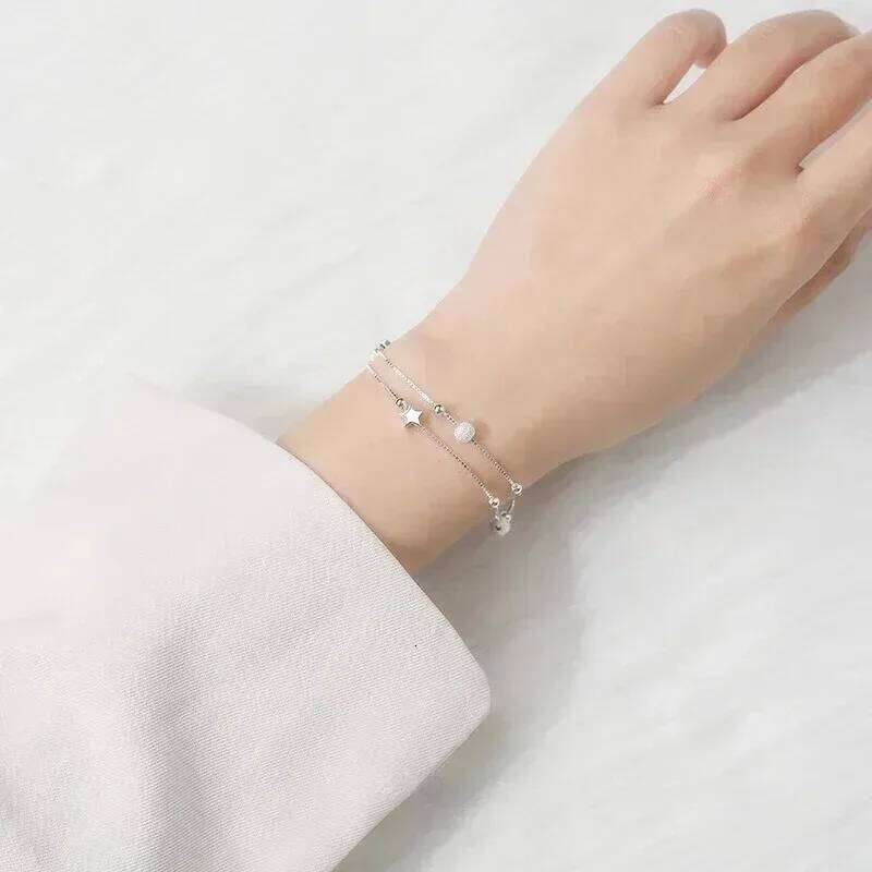 925 Sterling Silver Charm Bracelet for Women Fashion Korean Adjustable Beaded Star Chain Bracelets Party Fine Jewelry Gifts Z260313