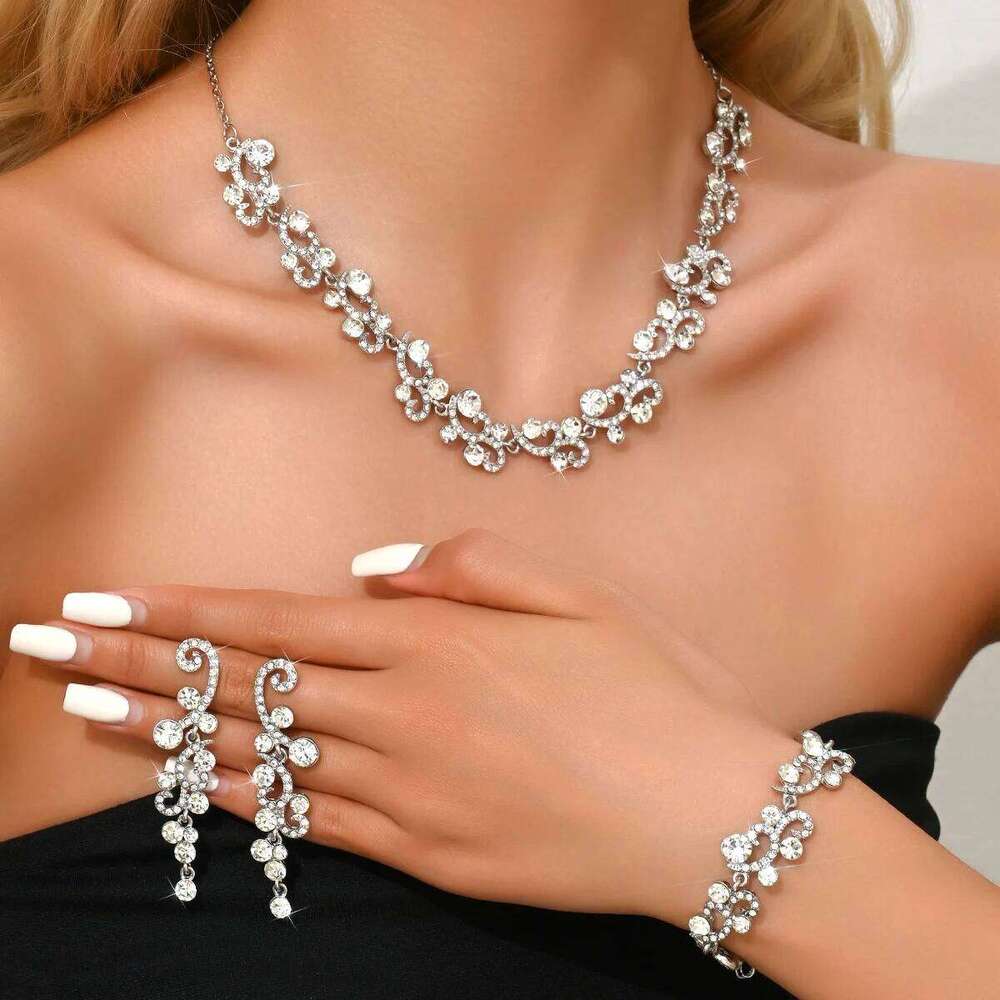 Fashionable and high-end necklace, wedding bridal gown, accessories, earrings, bracelet, light luxury three piece set Z260313