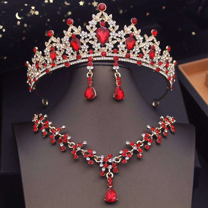 Princess Crown Bridal for Girls Blue Tiaras Choker Necklace Sets Bride Wedding Dress Prom Jewelry Accessories Z260313