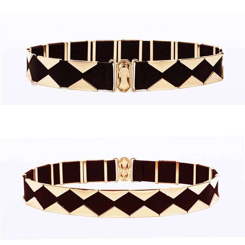 High Fashion Geometric Elastic Fabric Metal Female Belts For A Dress Brand Luxury Women Waistband for Jeans and Skirt Z260226