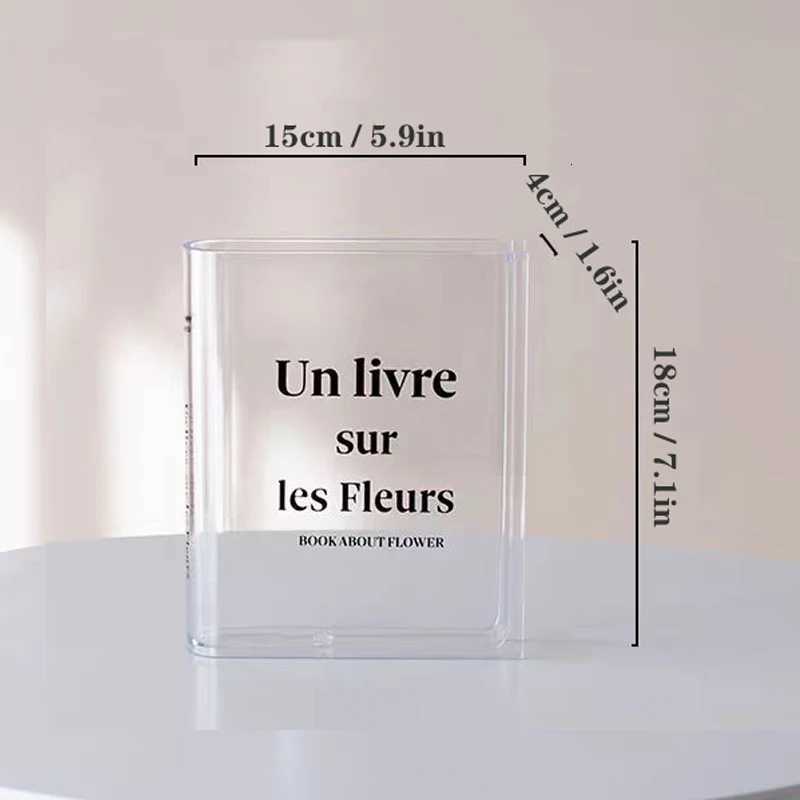 Clear Book Flower Vase - Floral Bookshelf Decor Acrylic Flower Holder Space-Saving Organizer Modern Home Office Decoration Y260314