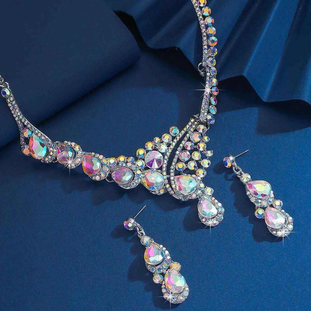 Regal Emerald Green Crystal Curve Necklace Earrings Set - Women's Luxury Pageant Prom Evening Wedding Guest Statement Jewelry Z260313