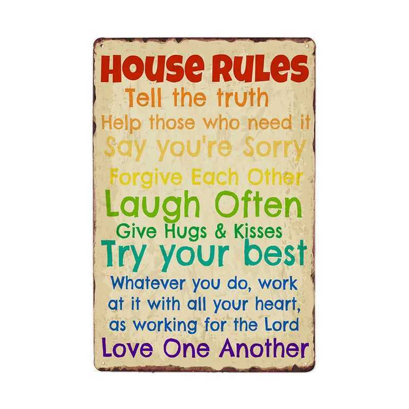 House Rules Signs Tin Metal Retro Plate Home Decor Family Rules Bedroom Living Pub Club Cafe Vintage Poster Decoration 20x30cm D260314