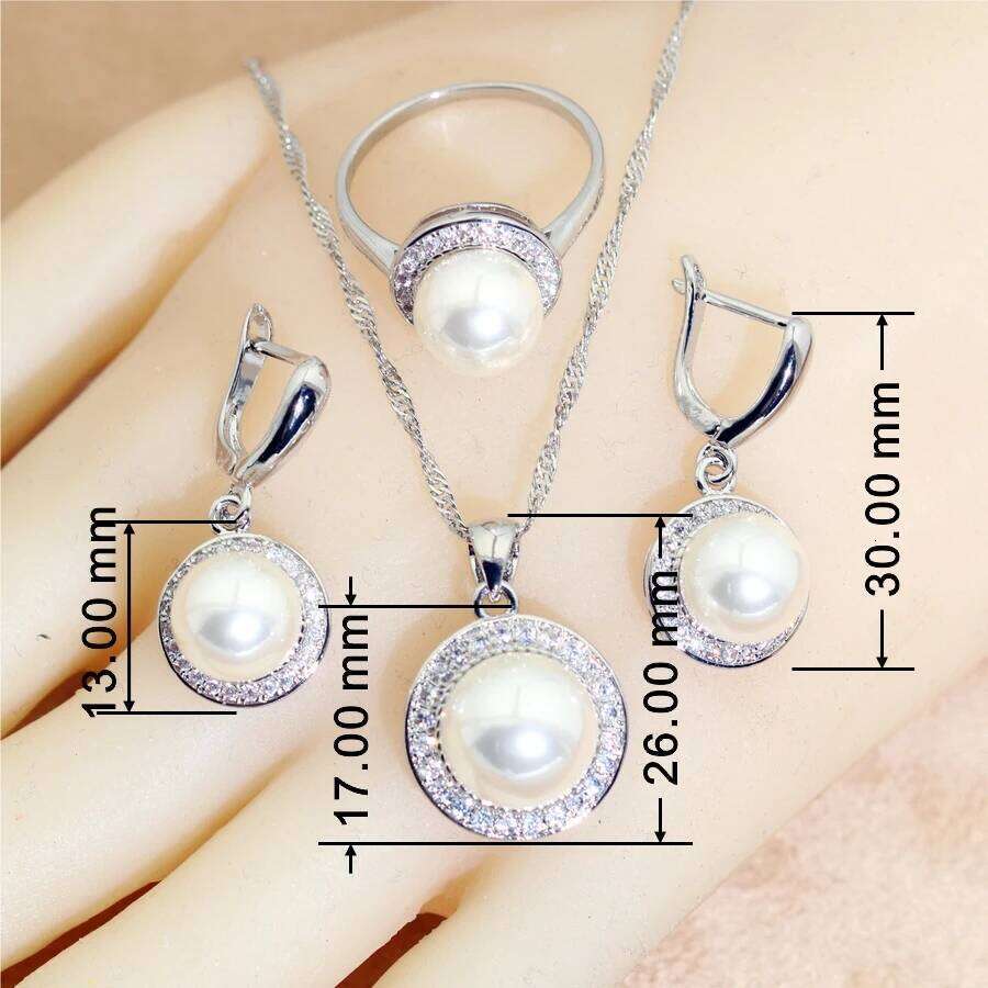 AAA Pearl White Zircon Silver 925 Sets Bridal Earrings For Women Ring Pendant Necklace Set Wedding Jewelry Gift Z260313