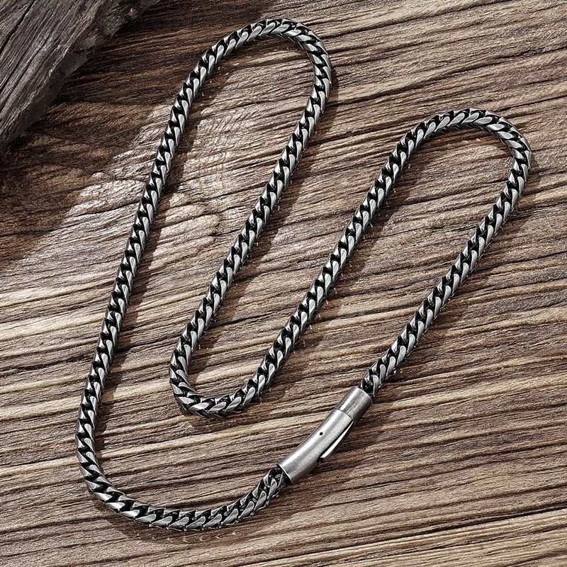 MKENDN Vintage Oxidized Cool Curb Cuban Chain Necklace for Men Stainless Steel Punk Rock Antique Cubic Foxtail Chain Male Gifts 260312