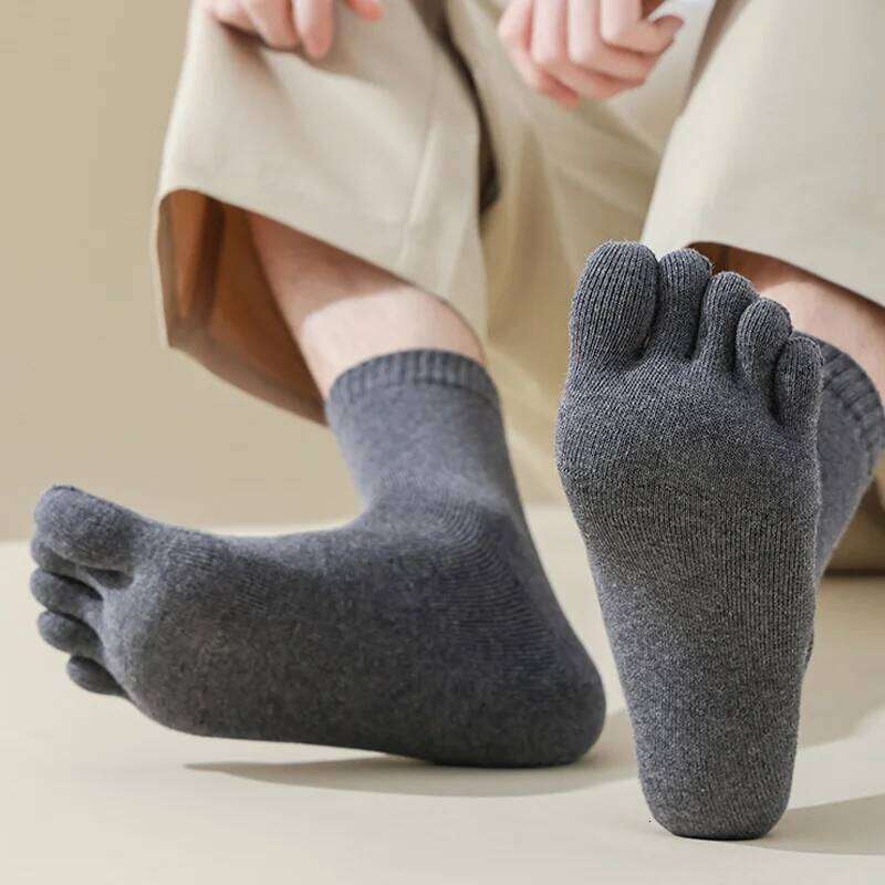 5 Pairs Winter Thick Five Finger Man Cotton Solid Business Anti-Bacterial Breathable Warm Floor Sleeping Terry Toe Socks Z260314