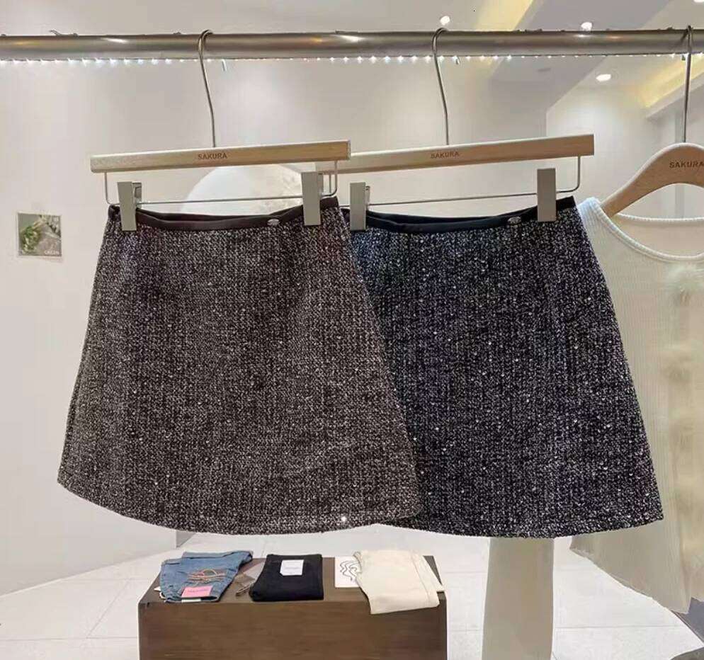 New Fashion Sexy High Waist Sequined Solid Color Slim Fit Above Knee Mini A-line Skirt For Women,2 Colors Z260314