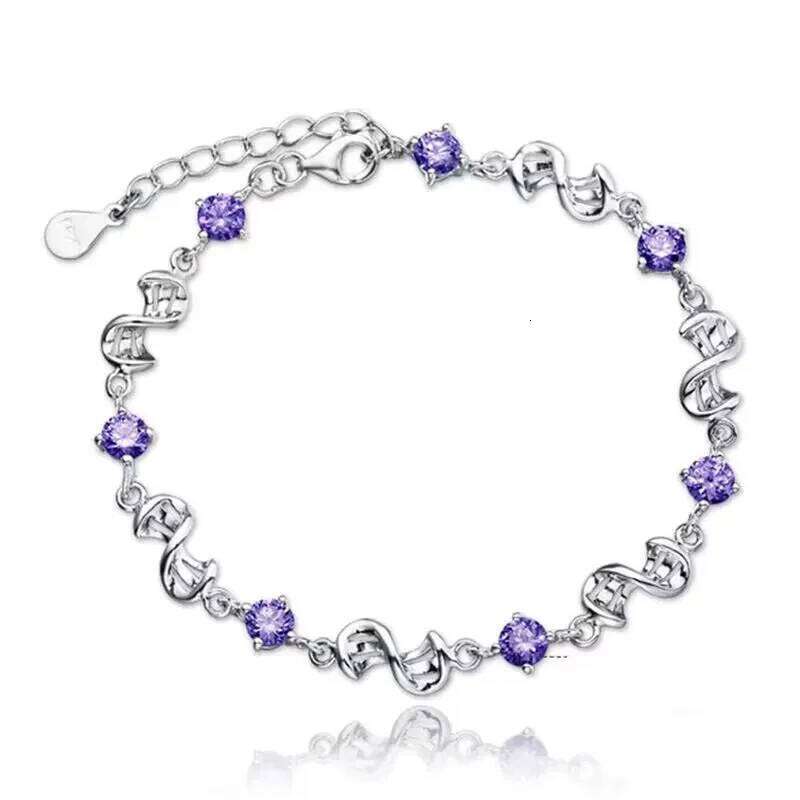 NEW fine 925 Sterling Silver Purple crystal Lucky Clover Bracelets for women fashion party wedding accessories Jewelry 17CM+4CM Z260313