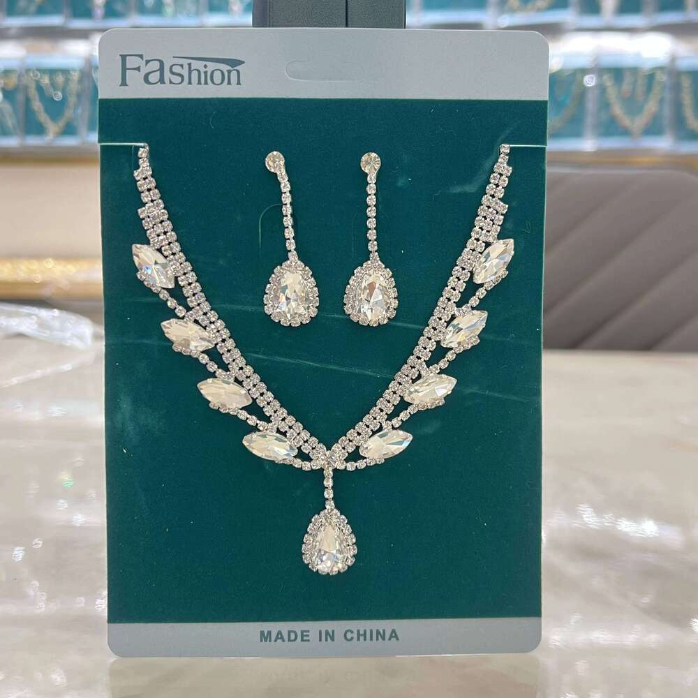 European and American new bride necklace earrings two-piece set wings water droplet wedding jewelry dinner dress accessories Z260313