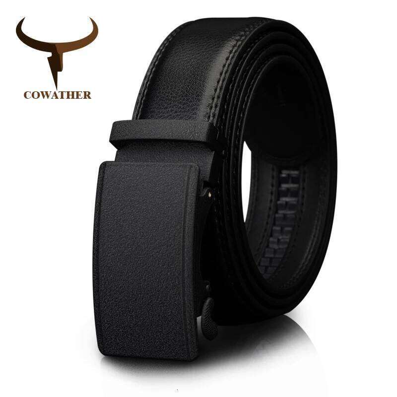 COWATHER Men's Belt Automatic Ratchet Buckle with Cow Genuine Leather Belts for Men luxury brand male strap 110-130cm length Z260226