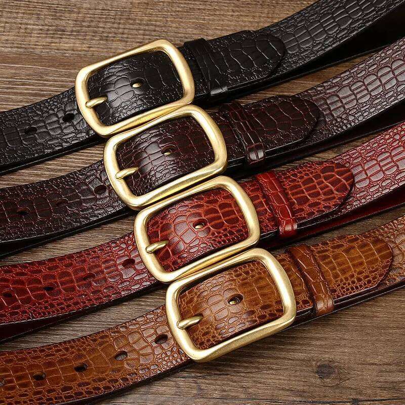 3.8CM Pure Cowhide High Quality Genuine Leather Belts for Men Brand Strap Male Brass Buckle Estampado Retro Jeans Cowboy Cintos Z260226
