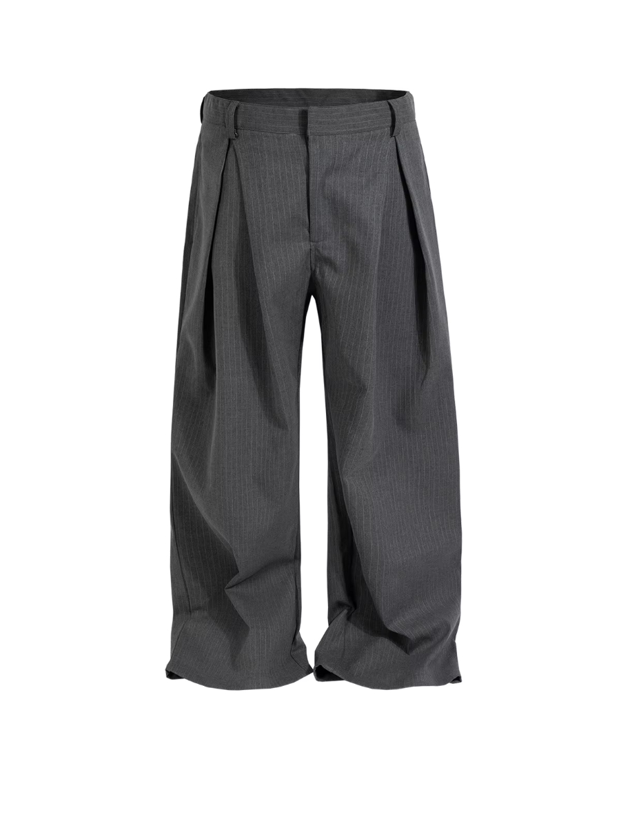 MIJKO Unisex Casual Pants Vertical Stripe Design Folded Straight Leg Gray Suit for Men And Women C923