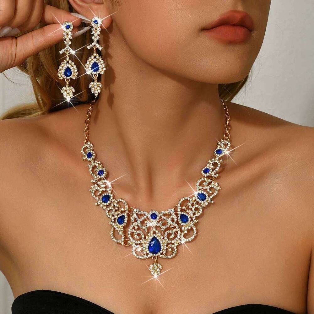 Cross border new set necklace, earrings, diamond inlaid jewelry, wedding dress, dinner dress accessories Z260313