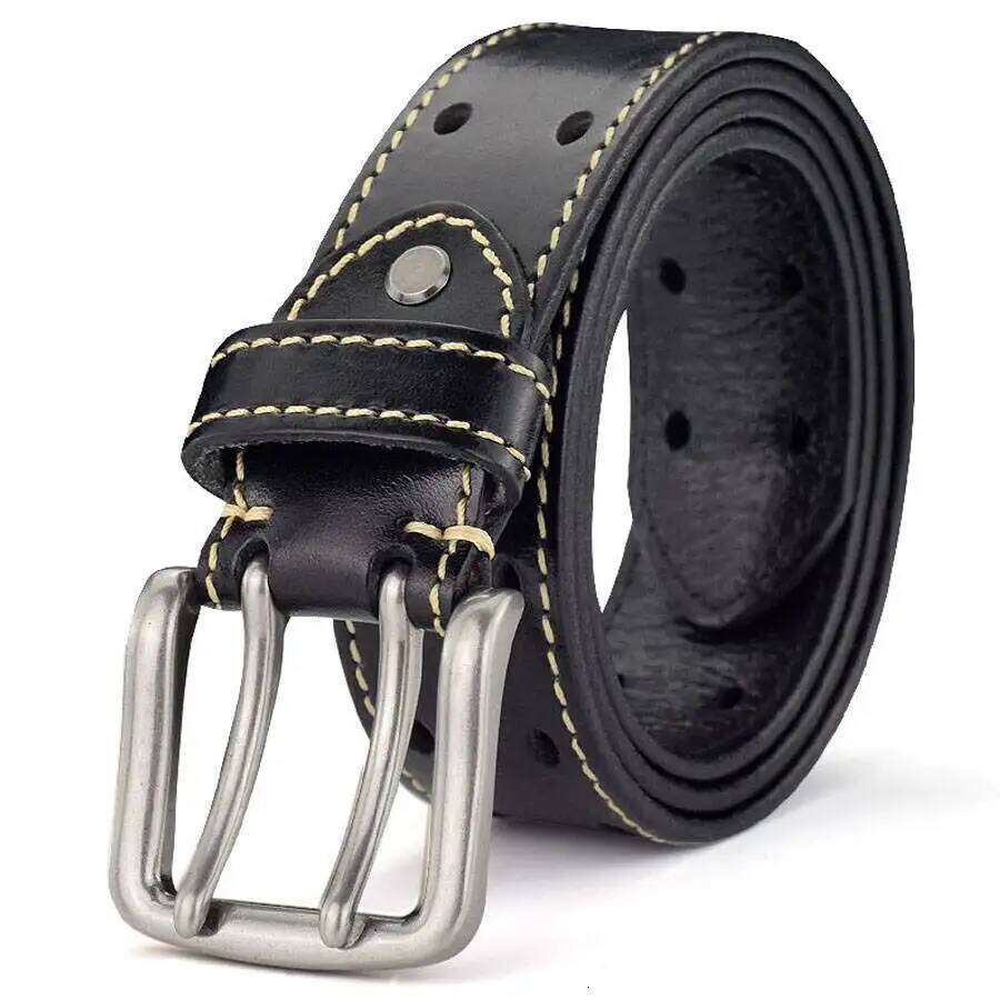 Men's Prong New Leather Belts for Men Classic Double Row Hole Universal Hollowed Out Belt Jeans Z260226