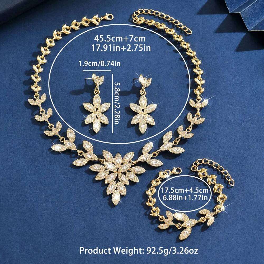 European and American jewelry necklace earrings bracelet three piece set high-end wedding dress versatile accessories Z260313