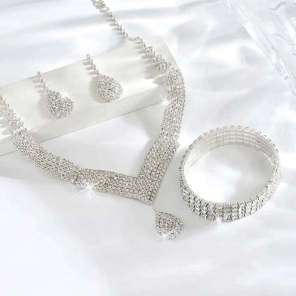 4PC Copper Claw Chain with Full Diamond Earrings, Necklace, Bracelet, Jewelry Set, Women's Wedding Banquet, Festival Gift -9174 Z260313