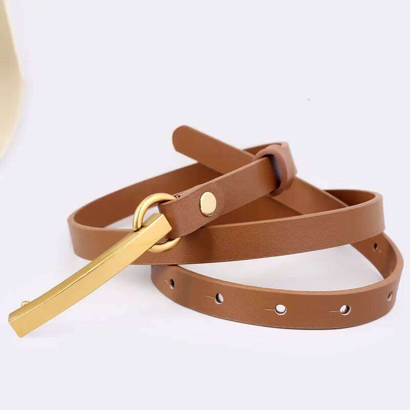 Women Fashion Genuine Leather Retro Long Plate Buckle Belt Cowhide Waistband with High-grade Gold Color Button Z260226