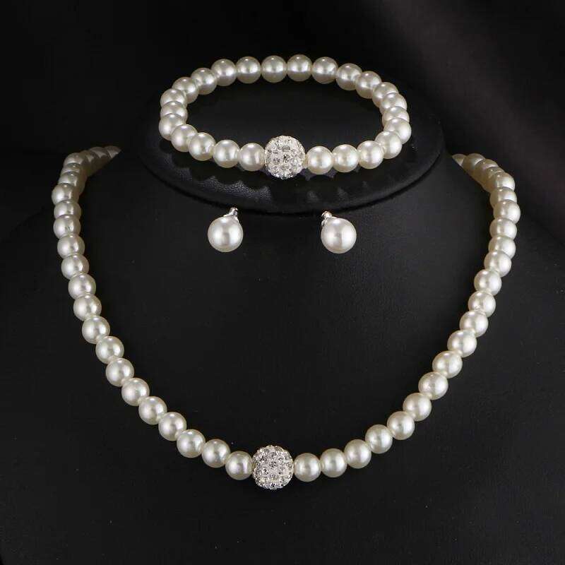 Pearl Crystal Necklace Bracelet Earring 3pcs Classic Trendy Imitation for Women Luxury Wedding Bride Korea Set Jewelry Gifts Z260313