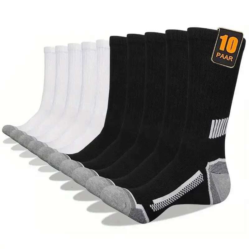 10 Pairs Men Solid Color Striped Sports Long Suitable All Seasons Breathable Anti Odor Sweat Absorption Leisure Socks Z260314
