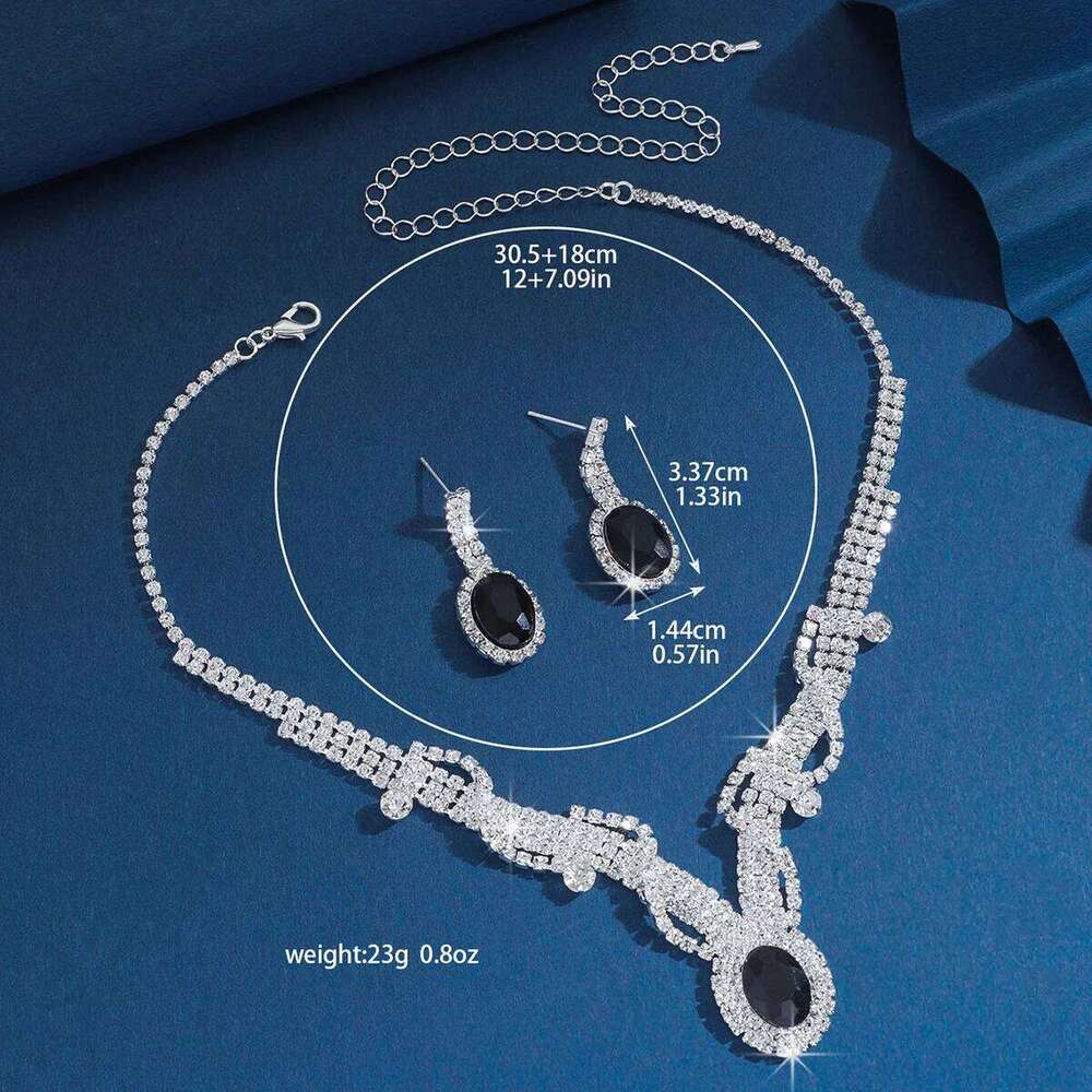 Women's fashionable gorgeous geometric flower round rhinestone set, elegant and high-end jewelry set Z260313