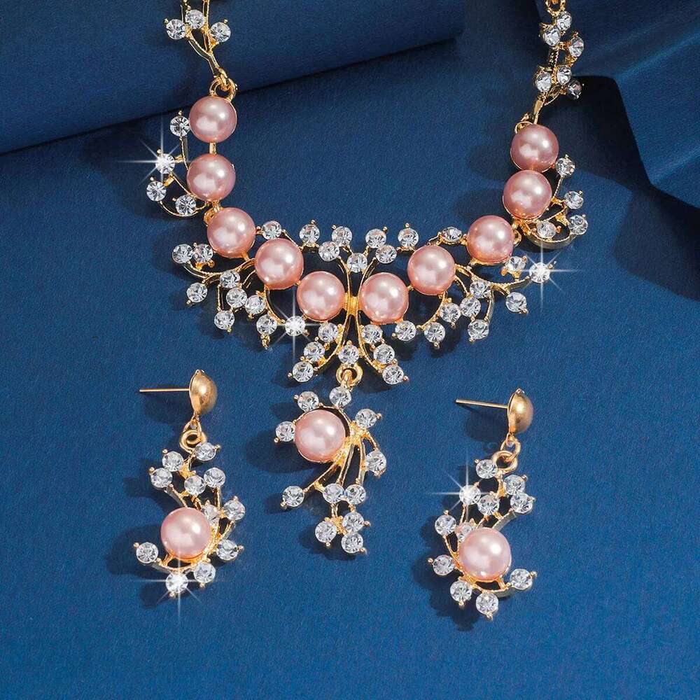 3 pcs jewelry set with artificial pearl decorative necklace and earrings, suitable for women to attend parties Z260313