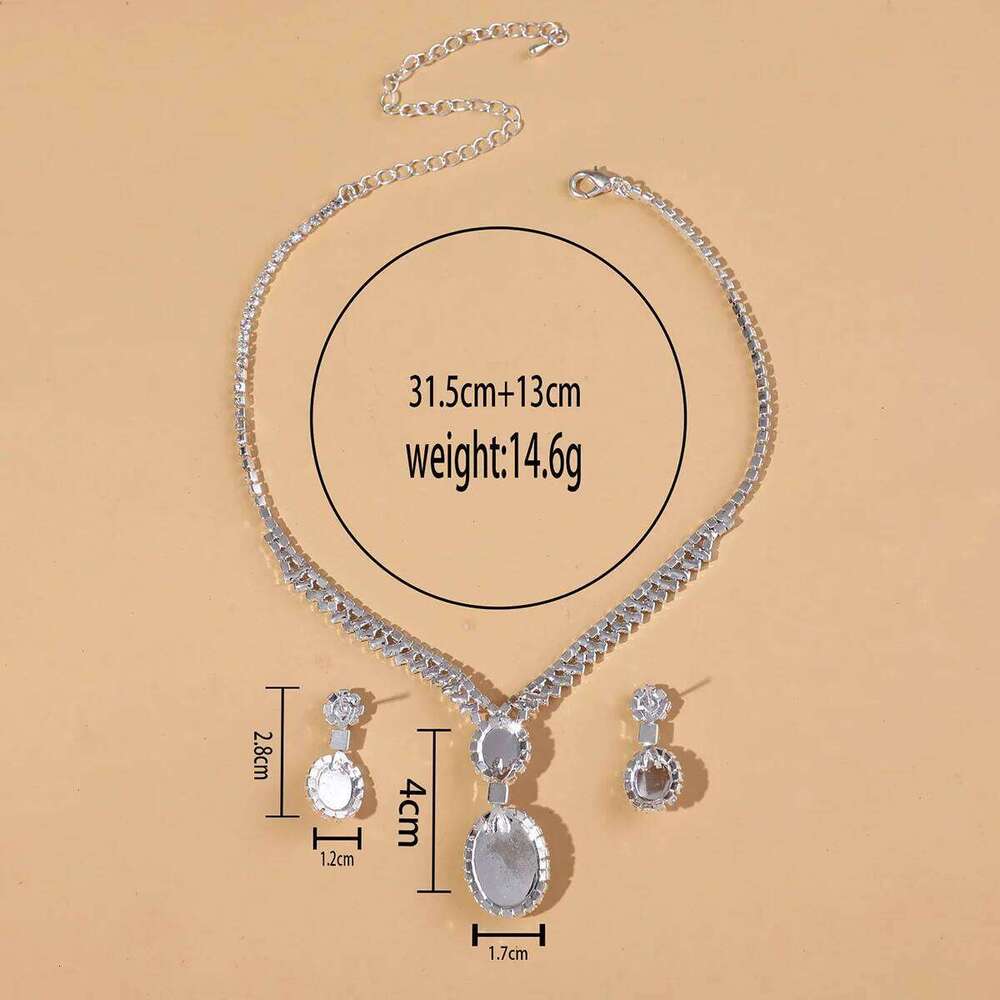 3PC imitation pearl inlaid rhinestone women's earrings necklace geometric design sense wedding party holiday gift Z260313