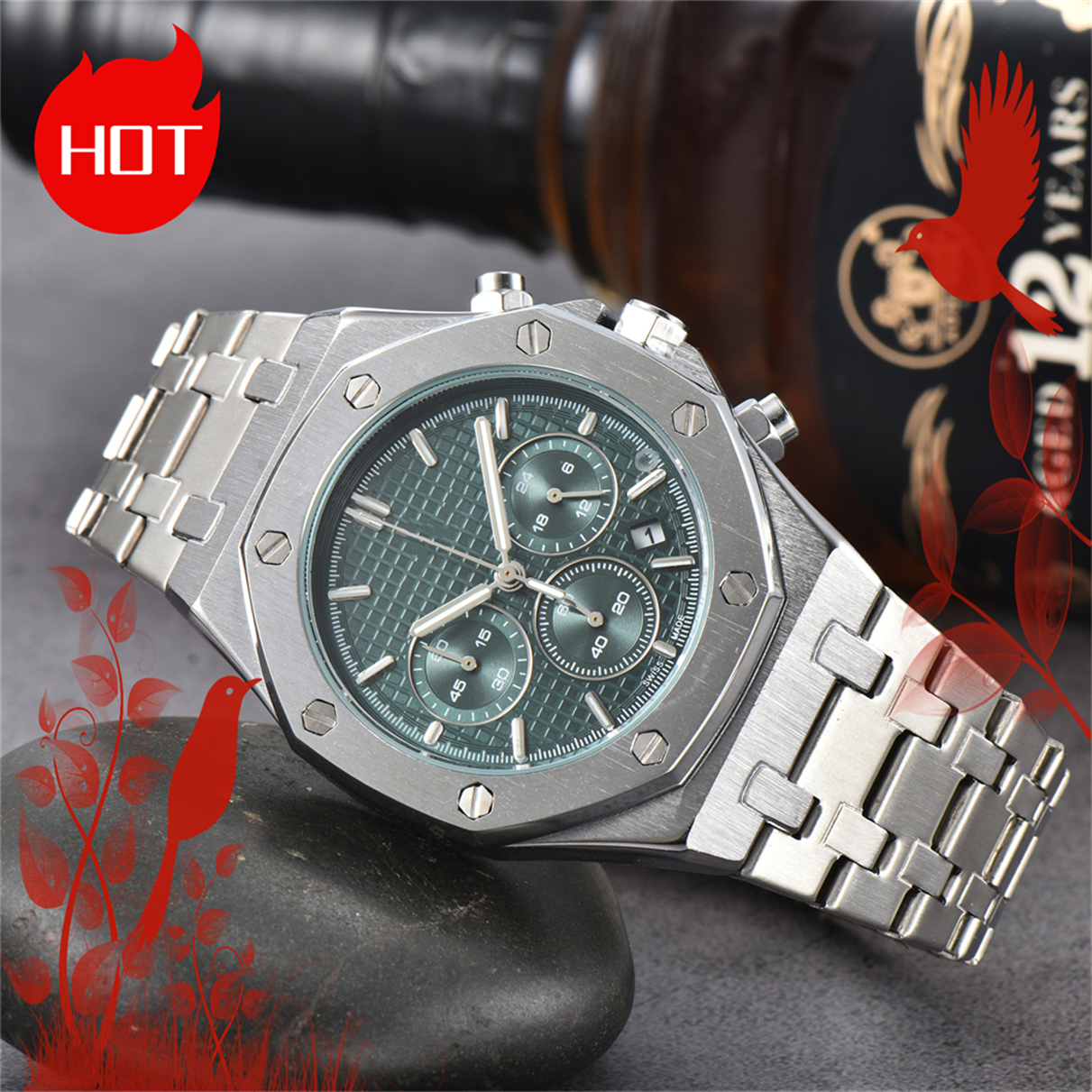 New APity ROYALity OAKity Fashion watch Mens Automatic Quartz Movement High Quality Wristwatches Hour Hand Display Metal Strap Simple Luxury Popular Watches #368