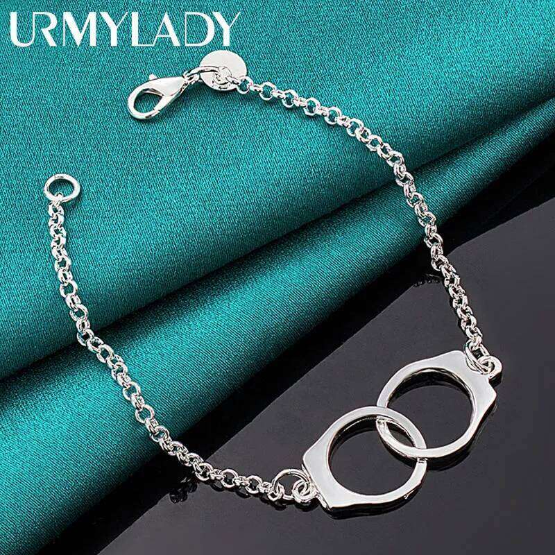 URMYLADY 925 Sterling Silver Handcuffs Chain Bracelet For Women Wedding Party Fashion Jewelry Z260313