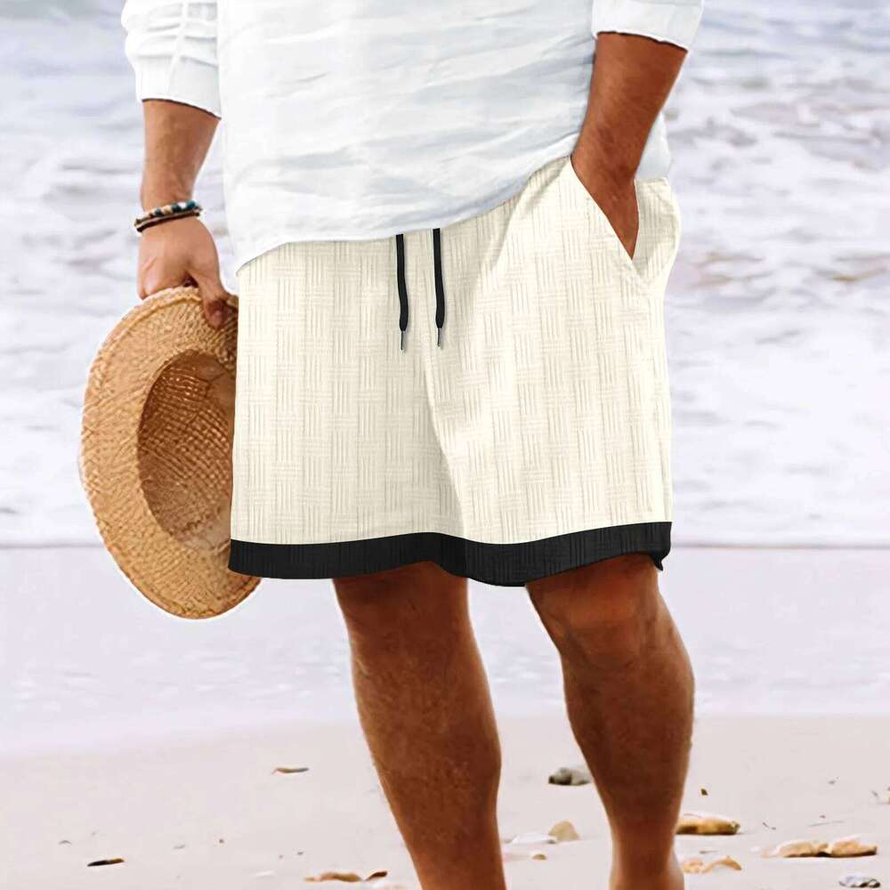 2025 Fashion New men's Hawaiian beach style everyday casual solid-color jacquard lace-up comfortable and breathable shorts Z260314