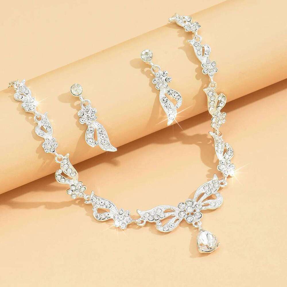 New high-end rhinestone necklace earrings two-piece set of European and American accessories temperament bridal wedding Z260313
