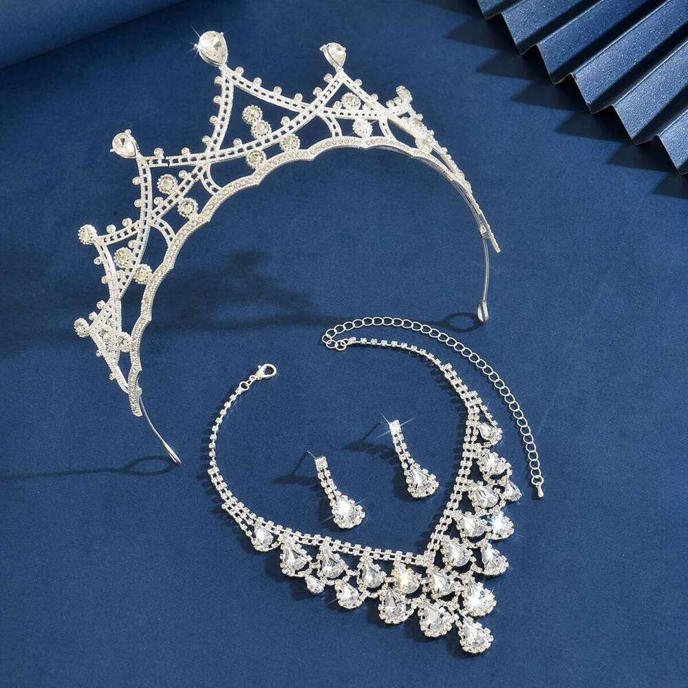 Ladies' fashionable water droplet design necklace earrings crown jewelry set wedding party holiday gift Z260313