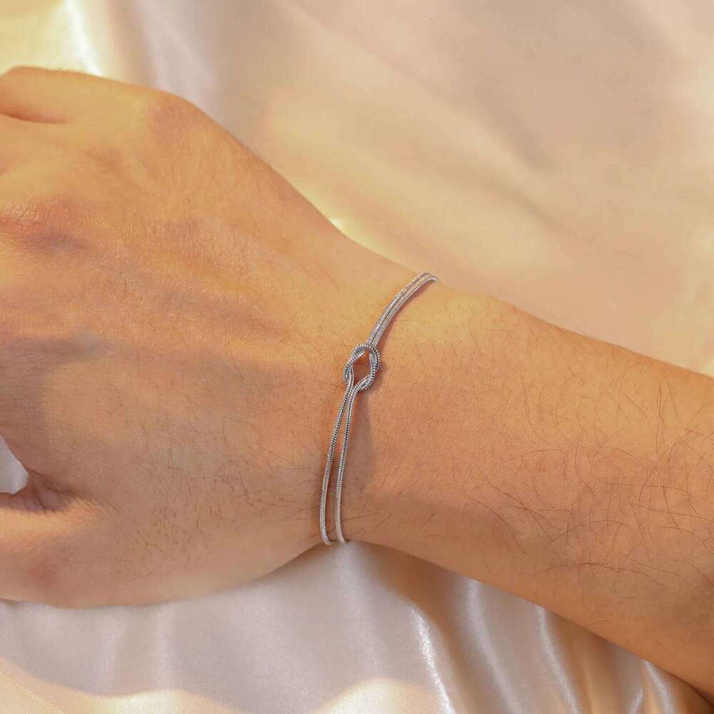 Skyrim Double Snake Chain Love Knot Bracelet Stainless Steel Gold Color Adjustable Bracelets Women Men Couple Minimalist Jewelry Z260313